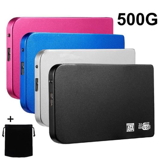 HDD 2.5" USB 3.0 Disque Dur Externe Mobile Portable Stockage 500Go 500GB Bleu 12*7*1cm avec Pochette Sac de Stockage en Tissu