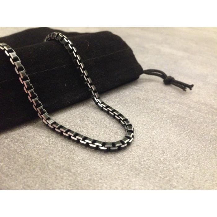 Gourmette / Bracelet Carré Noir Homme - Femme