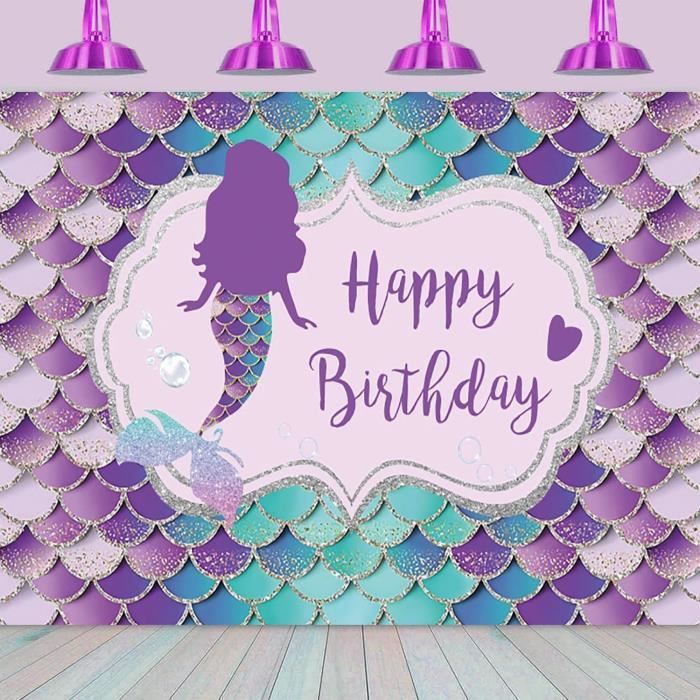 Avezano Toile de fond « Happy Birthday » en forme de sirène - Décoration de fête d'anniversaire sous la mer pour filles - Thème océan Avezano Toile de fond « Happy Birthday » en forme de sirène - Décoration de fête d'anniversaire sous la mer pour filles - Thème océan