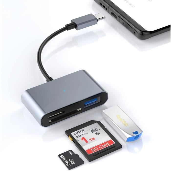 Lecteur Carte SD USB C3 en 1 Type C à SD TF Card Reader Adapter avec USB  3.0(5Gbps) Hub 2TB Adaptateur Micro SD vers Type C O [195] - Cdiscount  Téléphonie