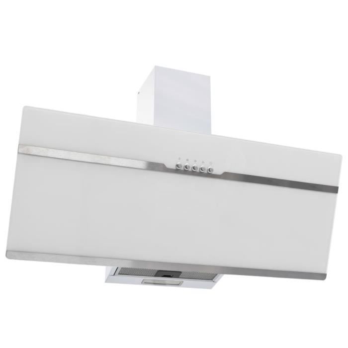 XIA Hotte murale 90 cm Acier inoxydable et verre trempé Blanc