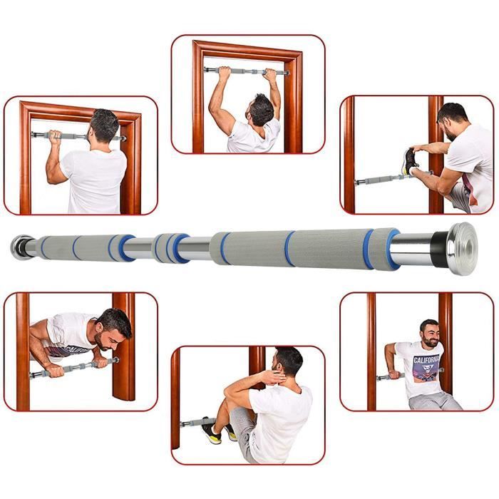 Barre Horizontale de Porte de Gym pour une largeur de porte de 80 à 130 cm GRIS Barre de Traction
