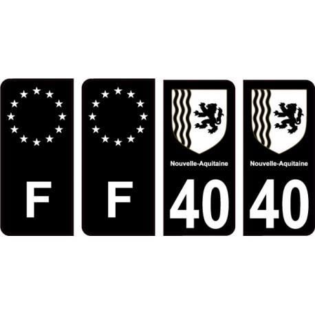 40 Landes noir autocollant plaque immatriculation auto sticker Lot de 4 Stickers - Angles : arrondis