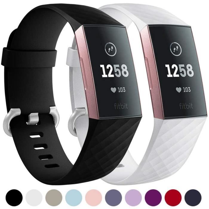 Fitbit Charge 3 Bracelet pour Fitbit Charge 4,Bracelet Silicone pour Charge 3 Grande Taille S+L2PCS