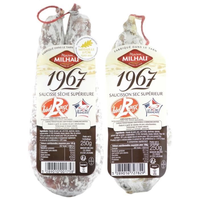 Lot Charcuterie Label Rouge : Saucisson sec + Saucisse Sèche