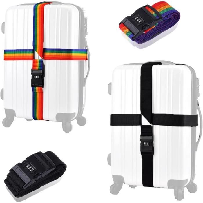 Sangle Valise,2 Pièces Sangle de Bagages Réglables,Ceintures de Suitcase avec Serrure à Combinaison et Boucle,Accessoires de Voyage