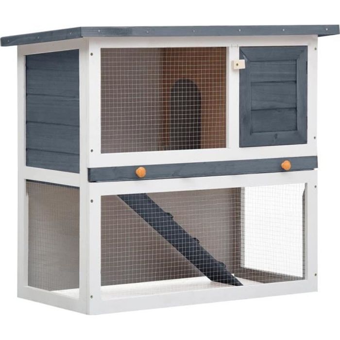 Clapier d'extérieur Enclos poulailler - Parc Cage lapin Extérieur - Enclos pour petits animaux - 1 porte Gris Bois♫2035