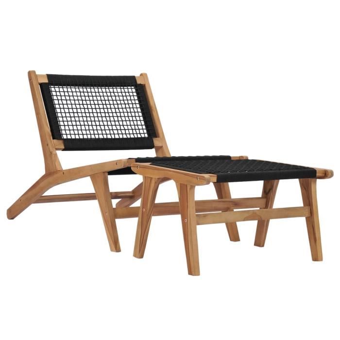 Chaise longue Sièges de jardin Bain de soleil Transat confort avec repose-pied Bois de teck solide et corde