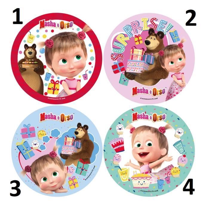 Disque Azyme 21cm Masha et l'Ours Michka - Modèle 4 - Décoration Gâteau Anniversaire - 088