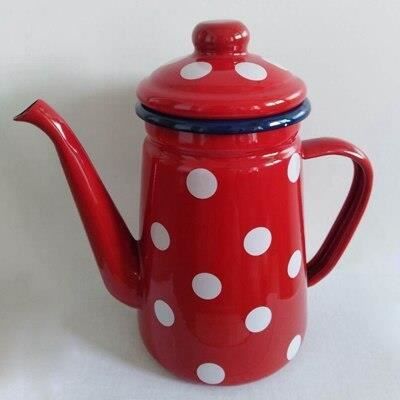 Café Pots,Bouilloire en émail de haute qualité 1L Cafetière cafétera de haute qualité, bouilloire, pichet - Type Red White Dot