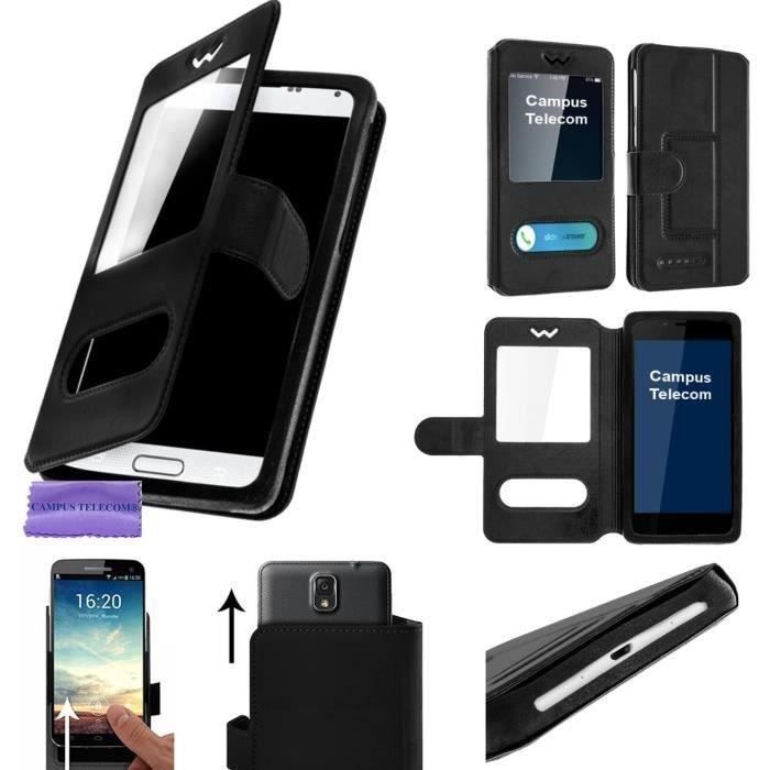 Etui Coque Housse Double Fenêtre Pour Logicom Le Connect Noir( 5.45 pouces)
