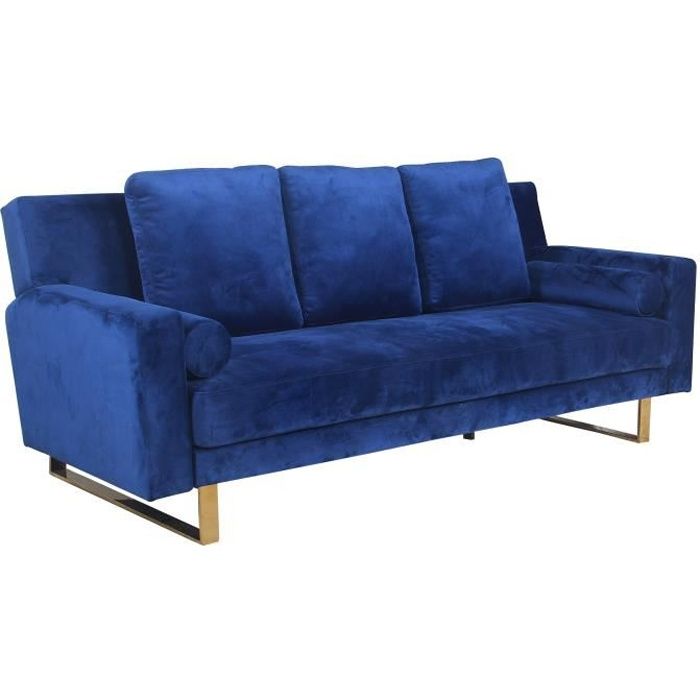 Canapé droit Bleu Velours Contemporain Confort