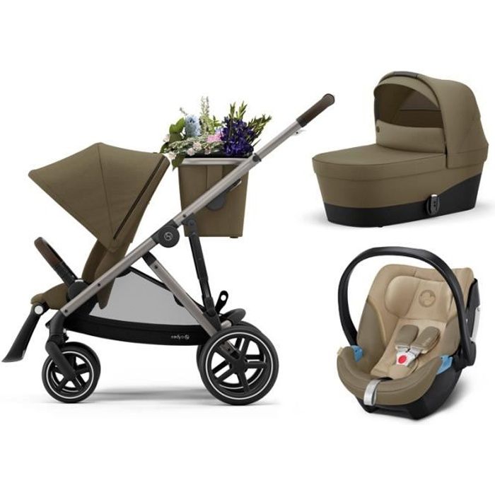 CYBEX Gazelle S Trio - Poussette (6+) avec siège auto et nacelle - Pliage compact - châssis argent - Beige