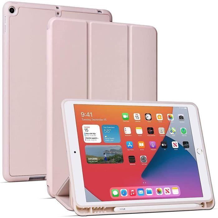 Coque pour iPad 9ème Génération 2021 /8ème 2020 /7ème 2019 10.2 Pouces avec Porte-Crayon Rose