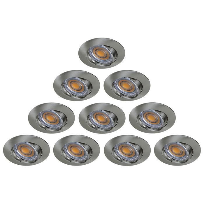 LOT DE 10 SPOT LED ORIENTABLE ALU BROSSE 230V 38° BLANC CHAUD