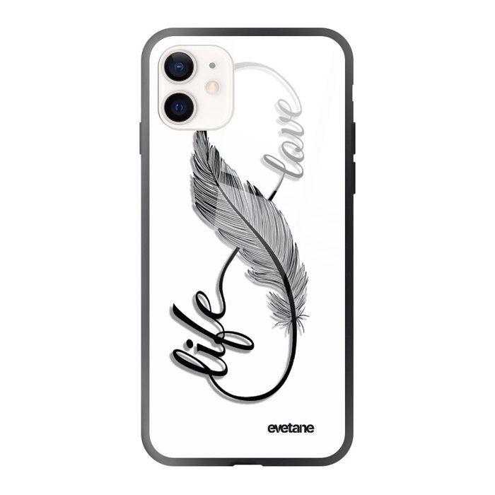 Coque pour iPhone 12 Mini soft touch effet glossy noir Love Life Design Evetane