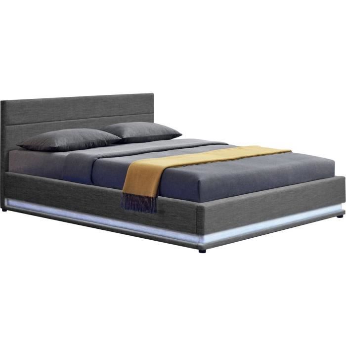 Lit coffre LED -Anastasia- - 180 x 200 - Gris foncé