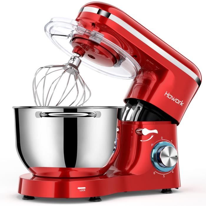 Howork Robot Pâtissier 1500W, 6 Vitesses Robot pétrin multifonction avec Bol 6,2L, Batteur, Fouet, Crochet, Robot de cuisine
