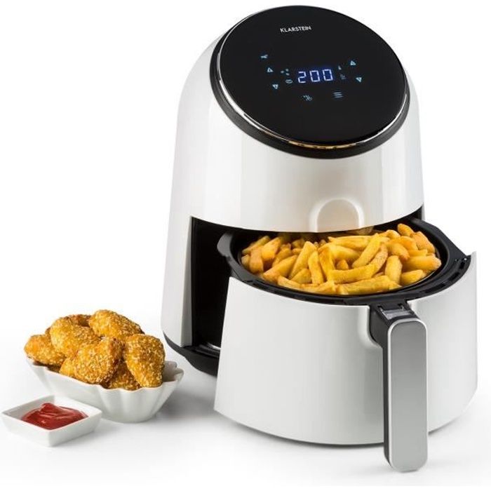 Klarstein AirVital Friteuse à air chaud 1300W - Cuve 2,5l - Cuisson sans huile - Thermostat réglable > 200°C - Ecran tactile - Blanc