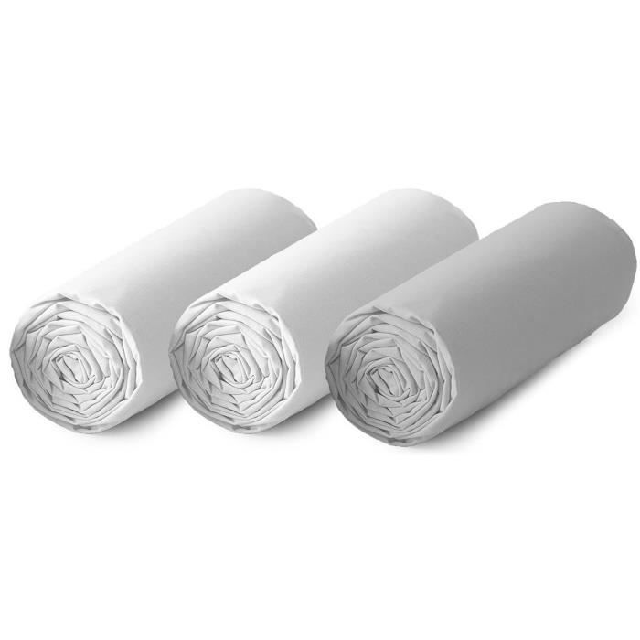 TODAY Lot de 3 draps housse 100% coton - 160x200 cm - Blanc et gris clair