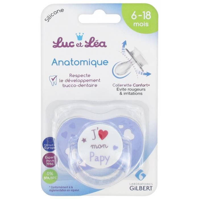 Sucettes-Luc et Léa Sucette Silicone Anatomique avec Anneau 6-18 Mois (Modèle : J'aime mon papy)