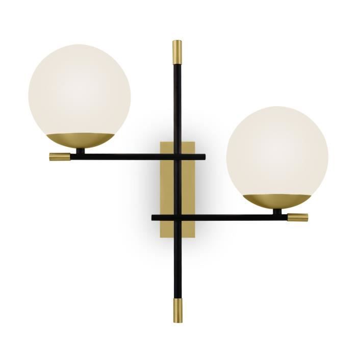 Applique Murale 2 lampes, Style Moderne, en Métal couleur or, 2 plafonniers en verre blanc excl.2 x E14 40w 220v