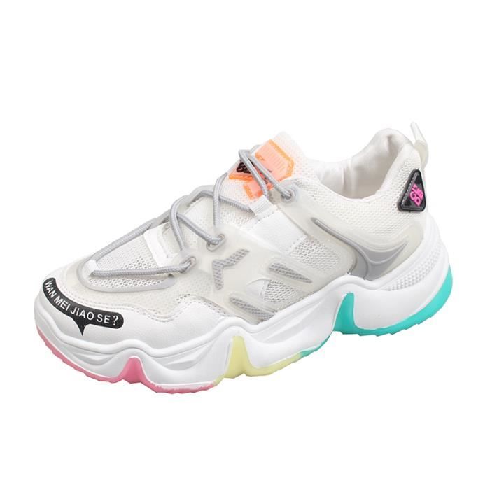 Baskets femme respirantes en mesh léger printemps / été 2020-Blanc/Gris/Orange rouge/Bleu clair