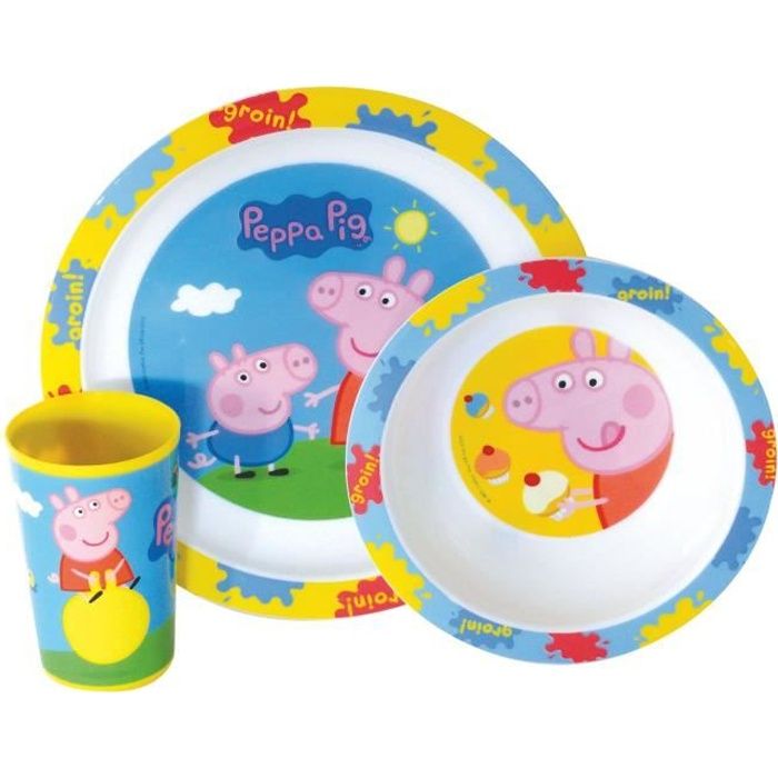 Fun House Peppa Pig ensemble repas comprenant 1 assiette, 1 verre et 1 bol pour enfant