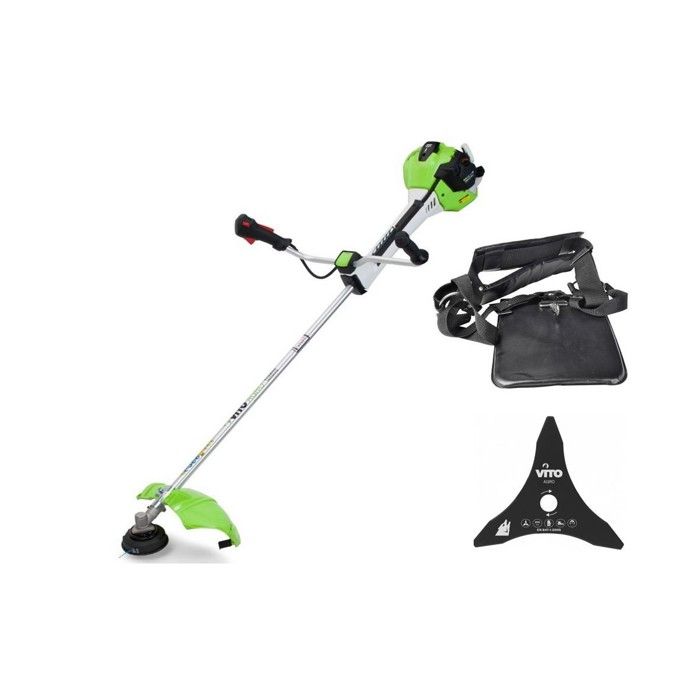 Debroussailleuse thermique 43Cm3 VITOGARDEN 2T 1.5CV Coupe 25.5 cm + Bobine auto avec fil + lame 3 dents + Harnais