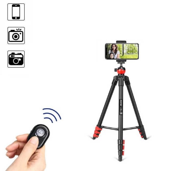 Trépied photo et vidéo ZOMEi T60 avec télécommande Bluetooth, support Smartphone, adapatateur caméra d'action et Housse à épaule