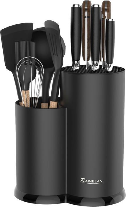 WIGUROE Porte-Couteaux Rond Moderne Noir – Support De Rangement Astucieux Pour Couteaux De Cuisine, Design Élégant Et Pratique