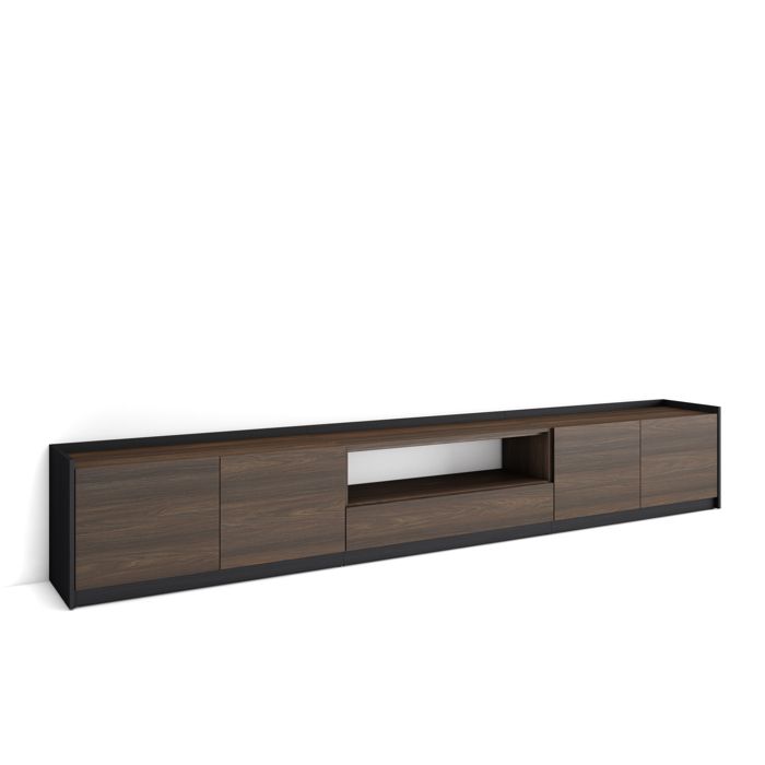 Meuble TV Banc Télé Grand espace de Rangement 310x37x50cm Pour les TV jusquà 80 Chêne foncé et Noir RF4302 Meuble TV Banc Télé Grand espace de Rangement 310x37x50cm Pour les TV jusquà 80 Chêne foncé et Noir RF4302