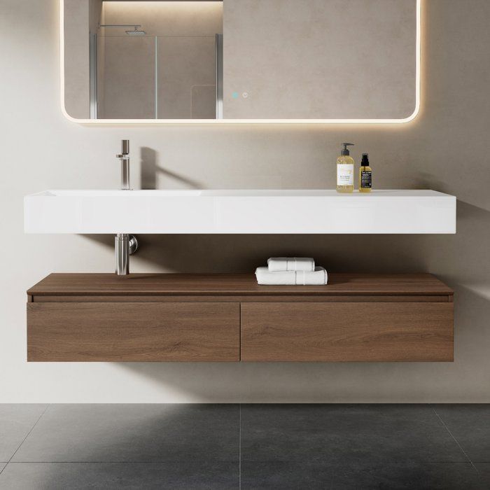 Mai & Mai Meuble de Salle de Bain Marron Ensemble de 2 Pièces Meuble avec Lavabo 150cm Meuble avec 2 Grands Tiroirs Mai & Mai Meuble de Salle de Bain Marron Ensemble de 2 Pièces Meuble avec Lavabo 150cm Meuble avec 2 Grands Tiroirs