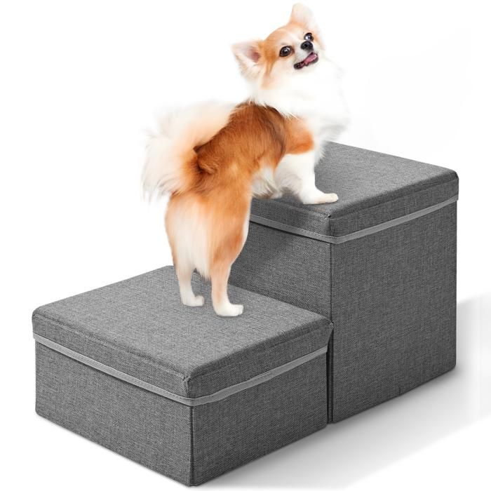 Comparer les prix de TTLIFE Escalier pour Chien, Escaliers Pliable Escaliers pour Animaux de Compagnie 2 Marches pour Chat avec Boîte de Rangement