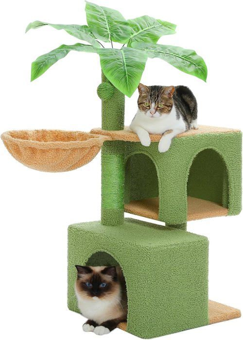Meilleurs prix pour Arbre À Chat Cactus Pour Chat D'Intérieur Avec 2 Grands Niches, Hamac, Griffoir En Sisal, Pompon Suspendu, Vert, 110 Cm[M52]
