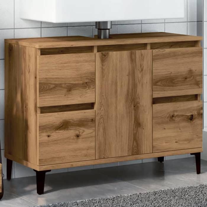 vidaXL Armoire dévier chêne artisanal 80x33x60 cm bois dingénierie meuble sous lavabo meuble de salle de bain unité 857130