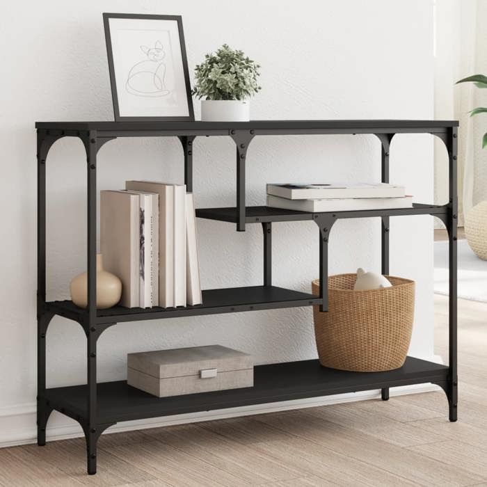 vidaXL Table Console Bout de Canapé avec Étagère Table dAppoint avec Pieds Meuble de Rangement Entrée Industriel Noir 838913