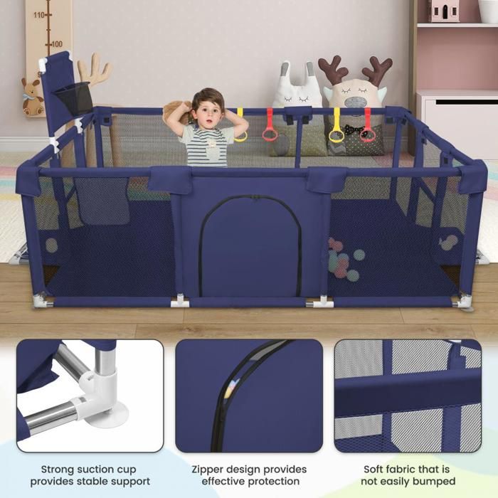 Parc Bébé Modulable - 180 X 120 X 66 Cm - Sécurisé & Complet - Gris