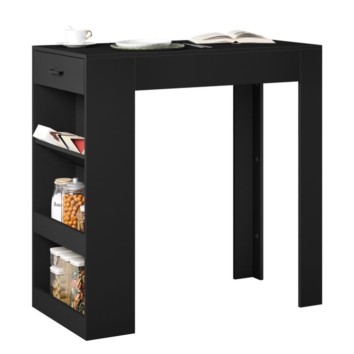 Table de Bar WOLTU Table Haute Cuisine avec Tiroir Table Console en Bois dIngénierie 100x50x100cm Noir