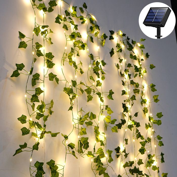 Guirlande lumineuse solaire dextérieur 100 LED 12 m guirlande lumineuse féerique avec feuilles de lierre artificielles 8 modes