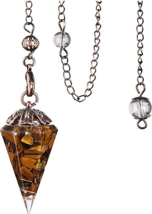 Pendule en résine avec pierres précieuses dégradées pierres de guérison vintage pendule en fil de fleur (œil de tigre)