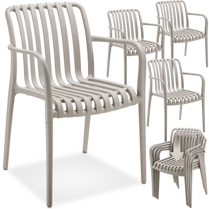 Chaises de jardin - TECTAKE - Lot de 4 chaises ALCUDIA empilables et résistantes aux intempéries 545 x 58 x 805 cm - Taupe