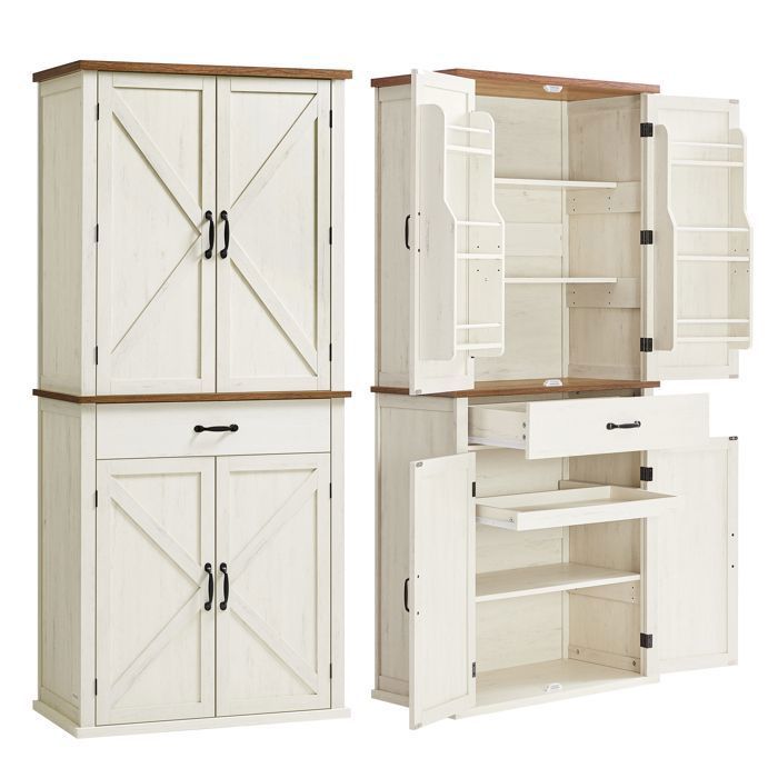 Buffet Style Ferme Hauteur 178 6 cm avec Portes Tiroir Plateau Étagères Réglables pour Salle à Manger Blanc Rustique Buffet Style Ferme Hauteur 178 6 cm avec Portes Tiroir Plateau Étagères Réglables pour Salle à Manger Blanc Rustique