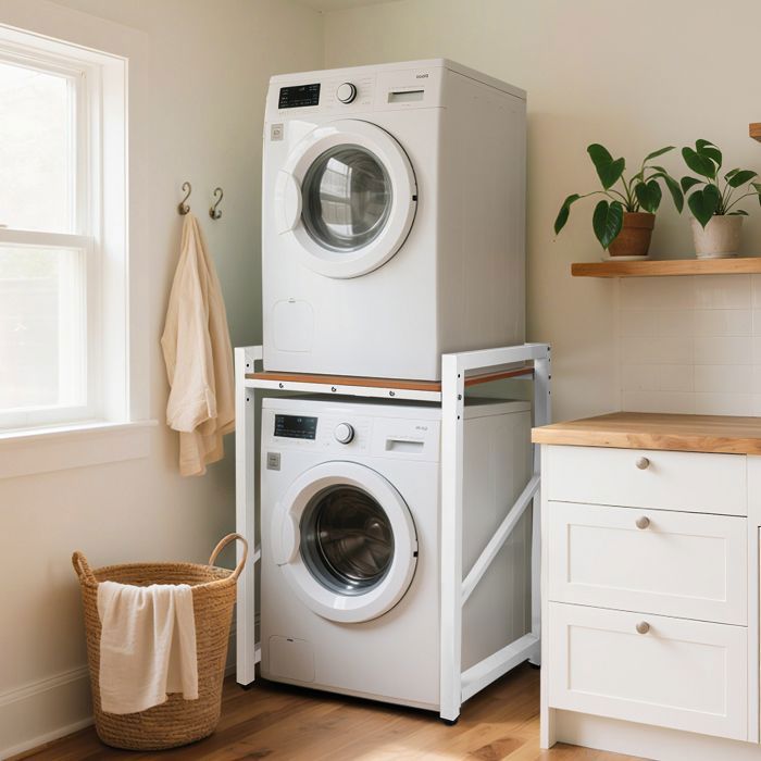 Étagère De Superposition Pour Machine à Laver Et Sèche-linge - 3 Hauteurs Réglables, Charge 350 Kg, Dimensions 75x65x105 Cm