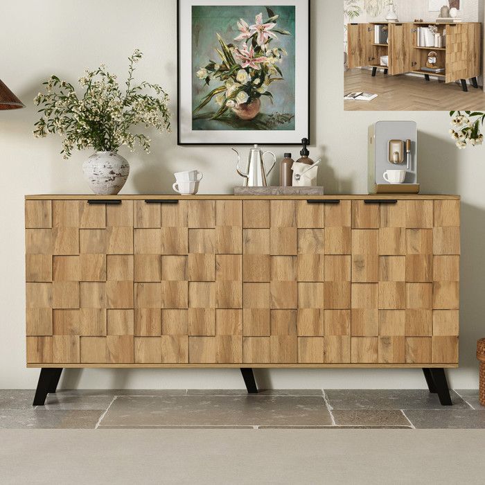 Buffet Salon - Moderne - 4 Portes - Etagères Réglables - Design Bois et Métal Noir