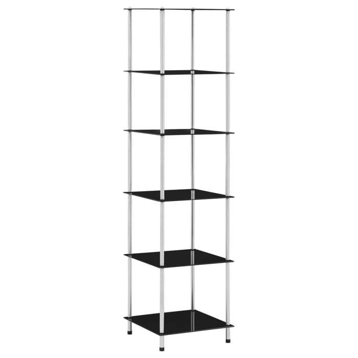 LVL - MEUBLE DE SEJOUR - Étagère 6 niveaux - Décor Salon - Noir 40x40x160 cm Verre trempé LL0029