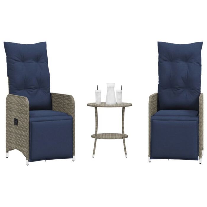 vidaXL Lot de 2 chaises de jardin inclinables avec Table en résine tressée - vue 3