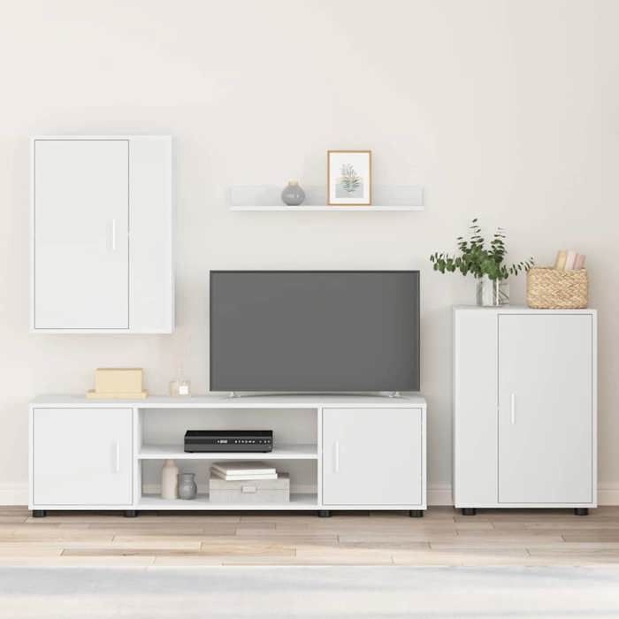 Ensemble de meuble TV - VIDAXL - 4 pièces - Blanc - Bois dingénierie - 140x40x33 cm - Grand espace de rangement
