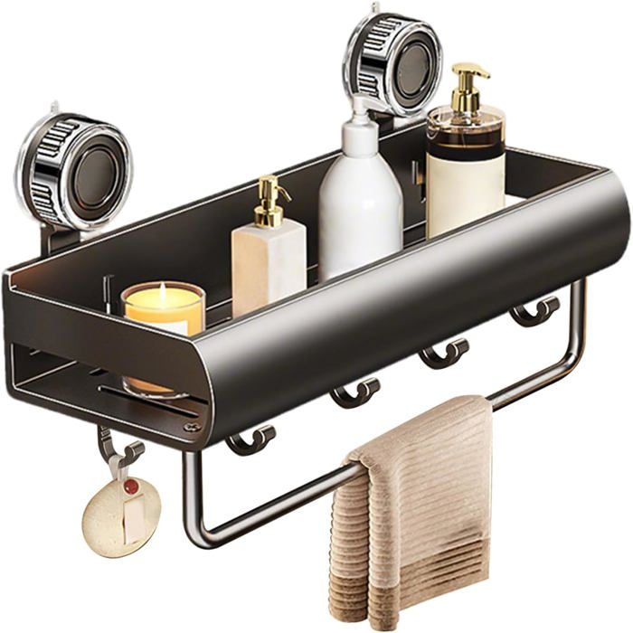 Étagère de douche à ventouse - MICH - Antidérapante - Sans perçage - Acier au carbone - Base de drainage