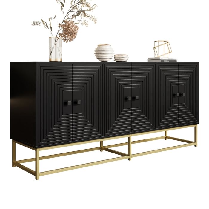 Armoire de rangement moderne noire avec 3 portes doubles grand espace de rangement et surface mate – Buffet élégant pour salon
